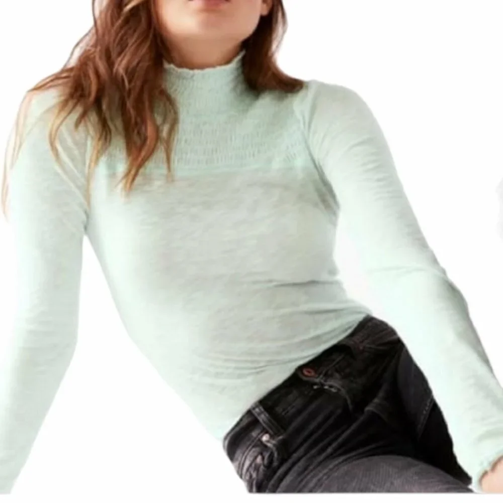 FREE PEOPLE Caroline Long Sleeve Top Romantic Boho Pale Aqua